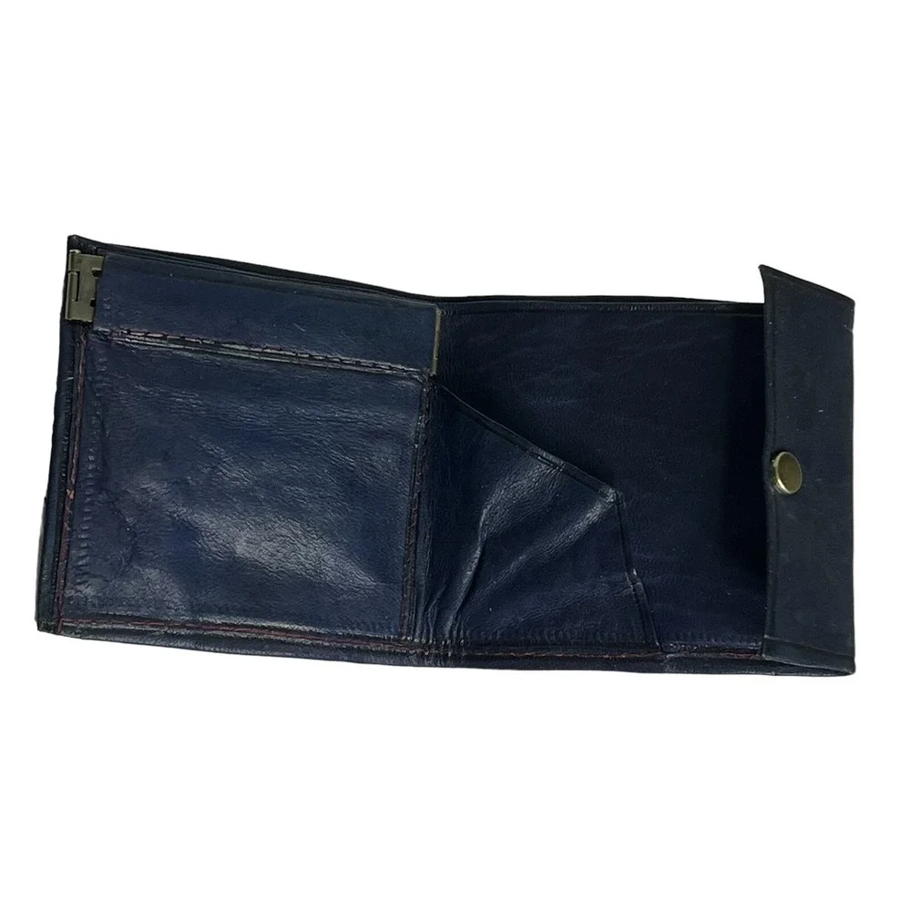 Vintage Blue Handmade Hand-Tooled Embossed Moroccan Leather Wallet Coin‎ Holder